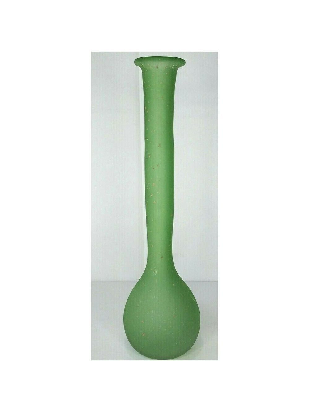Vintage Handblown 16” Gooseneck Vase Green Satin Glass Textured Finish Excellent
